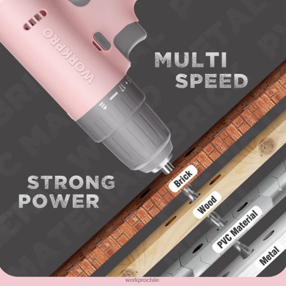 Juego de taladro y destornillador inalámbrico de 12 V con 6 puntas, portabrocas sin llave de 3/8 de pulgada, velocidad variable, configuración de 18 toques WORKPRO JDN8Z175 rosa/blanco herramienta