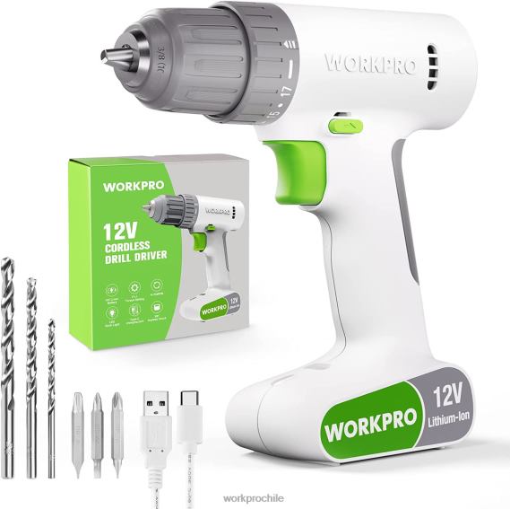 Juego de taladro y destornillador inalámbrico de 12 V con 6 puntas, portabrocas sin llave de 3/8 de pulgada, velocidad variable, configuración de 18 toques WORKPRO JDN8Z175 rosa/blanco herramienta
