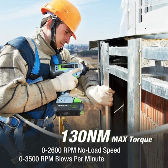 Kit combinado de taladro inalámbrico de 20 V, taladro atornillador y destornillador de impacto con 2 baterías de 2,0 Ah y cargador rápido de 1 hora WORKPRO JDN8Z169 útil herramienta