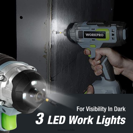 Kit combinado de taladro inalámbrico de 20 V, taladro atornillador y destornillador de impacto con 2 baterías de 2,0 Ah y cargador rápido de 1 hora WORKPRO JDN8Z169 útil herramienta