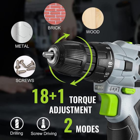 Kit taladro atornillador eléctrico inalámbrico de 12 V, portabrocas sin llave, cargador y bolsa de almacenamiento incluidos. WORKPRO JDN8Z177 verde herramienta