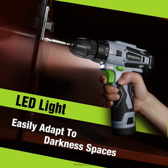 Kit taladro atornillador eléctrico inalámbrico de 12 V, portabrocas sin llave, cargador y bolsa de almacenamiento incluidos. WORKPRO JDN8Z177 verde herramienta
