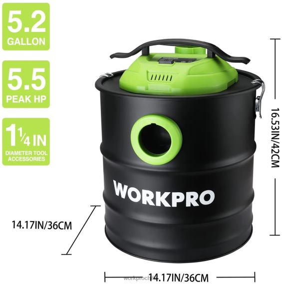 Aspiradora de cenizas de 5,2 galones, aspiradora de cenizas de 5,5 caballos de fuerza máxima con filtro hepa WORKPRO JDN8Z212 útil herramienta