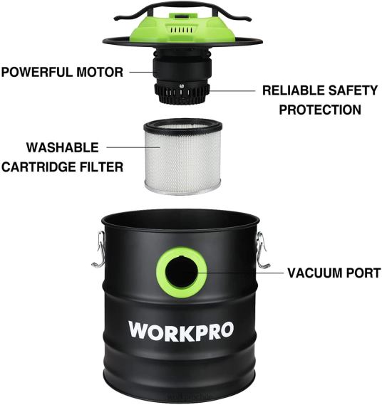 Aspiradora de cenizas de 5,2 galones, aspiradora de cenizas de 5,5 caballos de fuerza máxima con filtro hepa WORKPRO JDN8Z212 útil herramienta