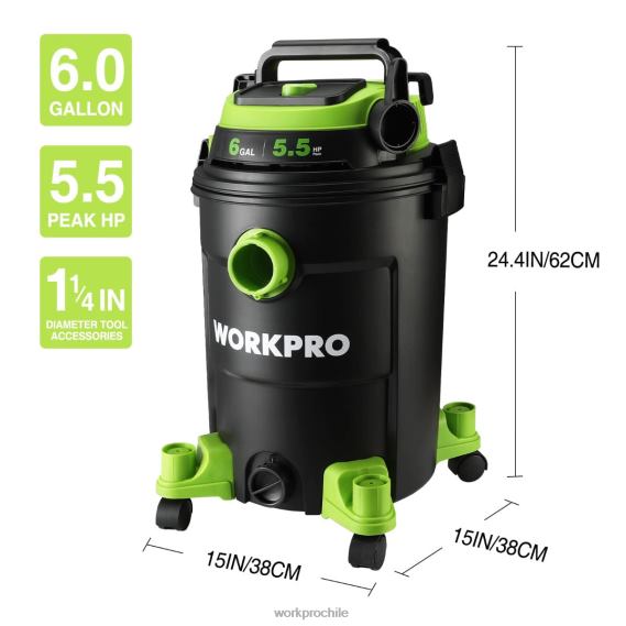 Aspiradora de taller de 6 galones, aspiradora de taller de 5,5 caballos de fuerza máxima con manguera de filtro hepa y accesorios WORKPRO JDN8Z215 útil herramienta