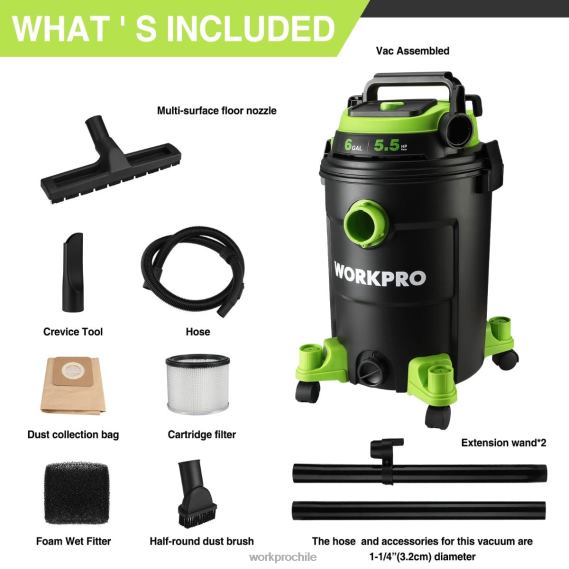 Aspiradora de taller de 6 galones, aspiradora de taller de 5,5 caballos de fuerza máxima con manguera de filtro hepa y accesorios WORKPRO JDN8Z215 útil herramienta