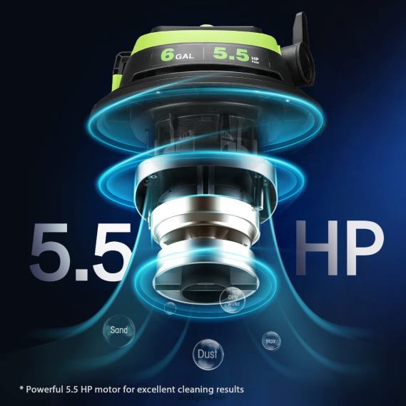 Aspiradora de taller de 6 galones, aspiradora de taller de 5,5 caballos de fuerza máxima con manguera de filtro hepa y accesorios WORKPRO JDN8Z215 útil herramienta