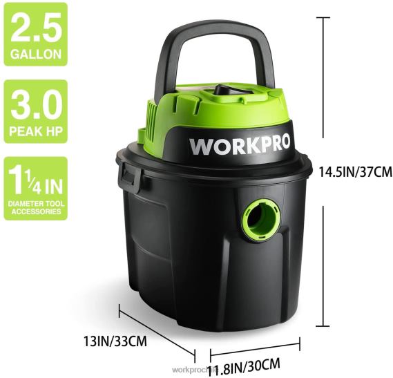 Aspiradora húmeda/seca de 2,5 galones y 3 caballos de fuerza máxima, aspiradora portátil para el hogar WORKPRO JDN8Z216 útil herramienta