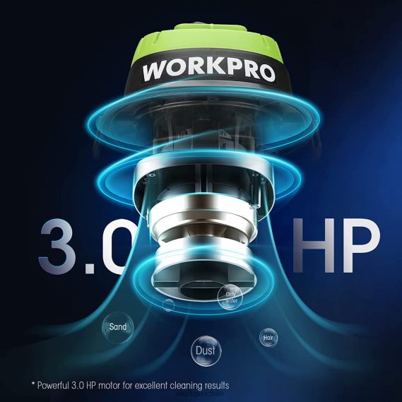 Aspiradora húmeda/seca de 2,5 galones y 3 caballos de fuerza máxima, aspiradora portátil para el hogar WORKPRO JDN8Z216 útil herramienta