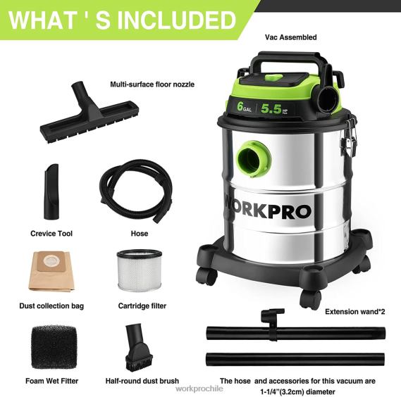 Aspiradora para taller húmedo/seco de 6 galones con filtro hepa, manguera y accesorios para recolección de polvo en el hogar y el lugar de trabajo WORKPRO JDN8Z213 moderno herramienta