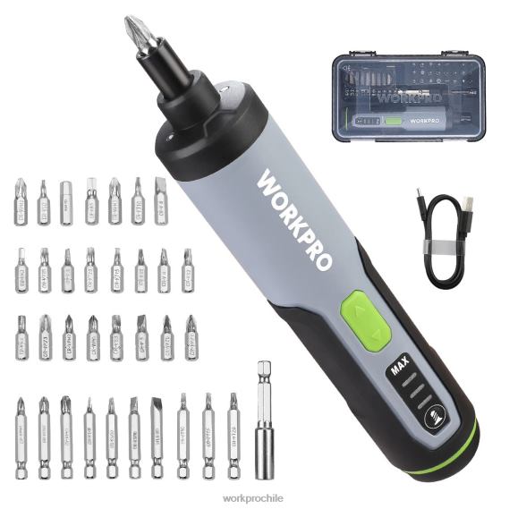 Destornillador eléctrico 4v, juego de destornilladores inalámbricos recargables con luz led WORKPRO JDN8Z232 útil herramienta
