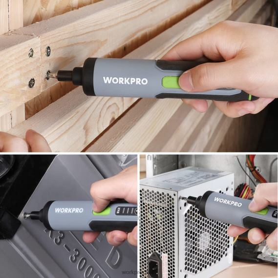 Destornillador eléctrico 4v, juego de destornilladores inalámbricos recargables con luz led WORKPRO JDN8Z232 útil herramienta