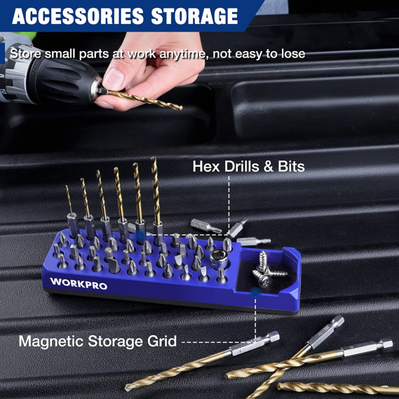 Destornillador magnético hexagonal de 39 orificios, organizador de brocas para broca hexagonal de 1/4 de pulgada y adaptador de broca de accionamiento WORKPRO JDN8Z132 rojo azul herramienta