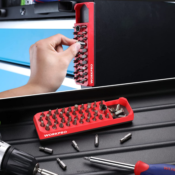 Destornillador magnético hexagonal de 39 orificios, organizador de brocas para broca hexagonal de 1/4 de pulgada y adaptador de broca de accionamiento WORKPRO JDN8Z132 rojo azul herramienta