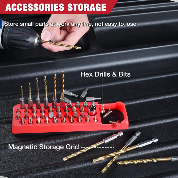 Destornillador magnético hexagonal de 39 orificios, organizador de brocas para broca hexagonal de 1/4 de pulgada y adaptador de broca de accionamiento WORKPRO JDN8Z132 rojo azul herramienta