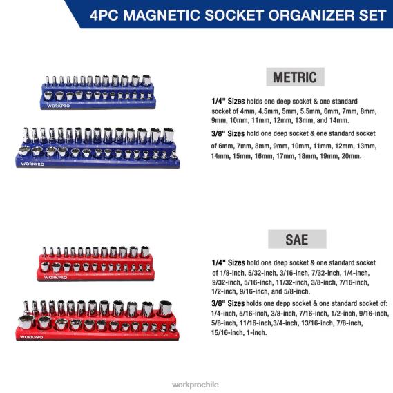 Juego de 4 organizadores magnéticos para receptáculos. WORKPRO JDN8Z134 moderno herramienta
