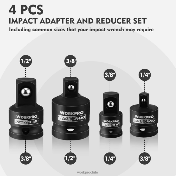 Juego de adaptador y reductor de vaso de impacto de 4 piezas, kit de conversión de llave WORKPRO JDN8Z94 útil herramienta