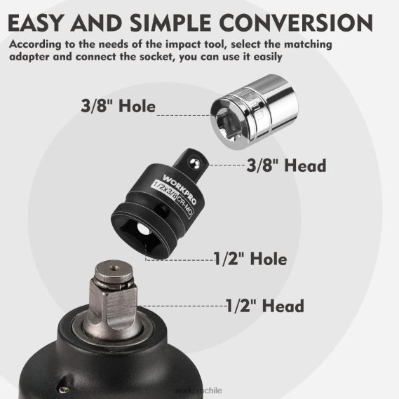 Juego de adaptador y reductor de vaso de impacto de 4 piezas, kit de conversión de llave WORKPRO JDN8Z94 útil herramienta
