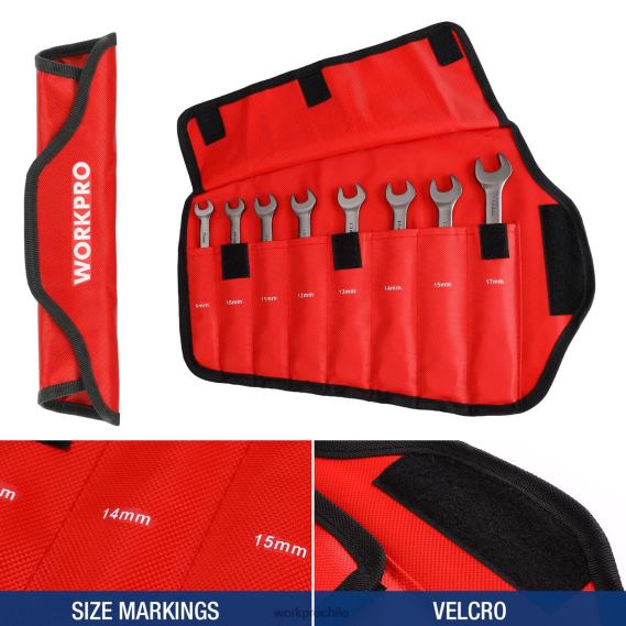 Juego de llaves combinadas con trinquete de cabeza flexible de 8 piezas con bolsa organizadora WORKPRO JDN8Z86 útil herramienta