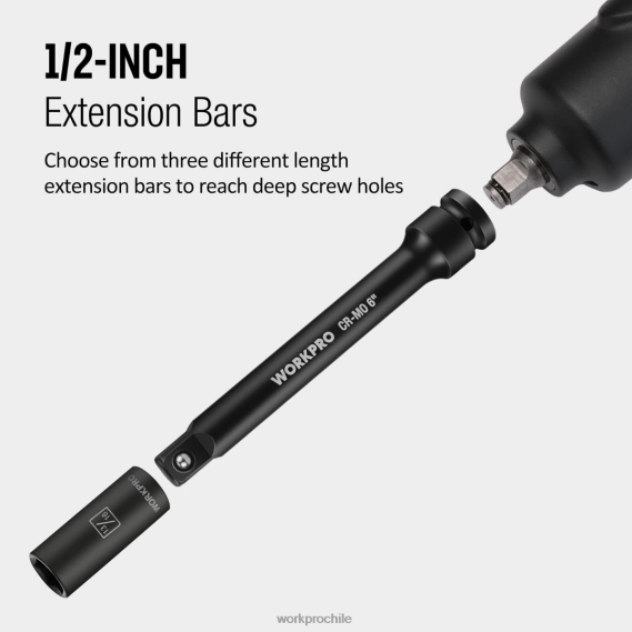 Juegos de barras de extensión de impacto de 3 piezas: 3, 6, 8 pulgadas y 1/2 pulgada WORKPRO JDN8Z202 útil herramienta