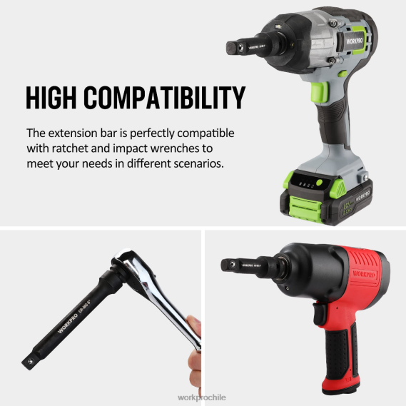 Juegos de barras de extensión de impacto de 3 piezas: 3, 6, 8 pulgadas y 1/2 pulgada WORKPRO JDN8Z202 útil herramienta