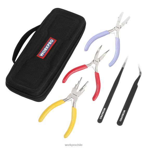 5 alicates de joyería, herramientas de joyería que incluyen alicates de bucle de alambre 6 en 1, alicates de punta de nailon, alicates de punta doblada, pinzas puntiagudas, pinzas curvas. WORKPRO JDN8