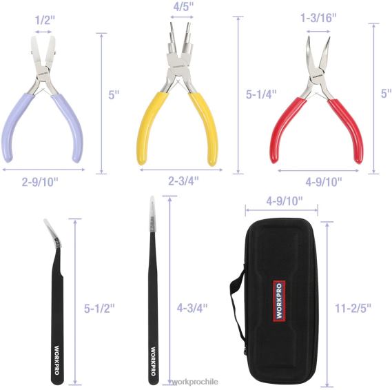 5 alicates de joyería, herramientas de joyería que incluyen alicates de bucle de alambre 6 en 1, alicates de punta de nailon, alicates de punta doblada, pinzas puntiagudas, pinzas curvas. WORKPRO JDN8