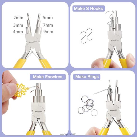 5 alicates de joyería, herramientas de joyería que incluyen alicates de bucle de alambre 6 en 1, alicates de punta de nailon, alicates de punta doblada, pinzas puntiagudas, pinzas curvas. WORKPRO JDN8
