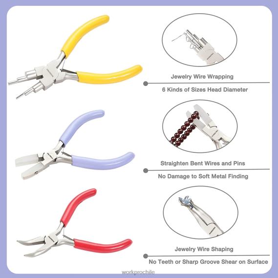 5 alicates de joyería, herramientas de joyería que incluyen alicates de bucle de alambre 6 en 1, alicates de punta de nailon, alicates de punta doblada, pinzas puntiagudas, pinzas curvas. WORKPRO JDN8