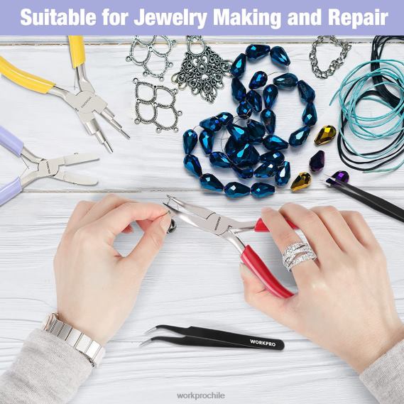 5 alicates de joyería, herramientas de joyería que incluyen alicates de bucle de alambre 6 en 1, alicates de punta de nailon, alicates de punta doblada, pinzas puntiagudas, pinzas curvas. WORKPRO JDN8