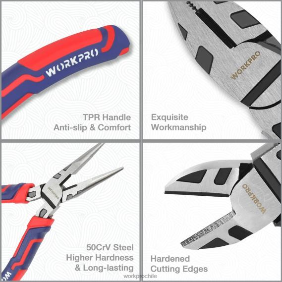 Juego de alicates de construcción CR-V premium de 5 piezas con bolsa de almacenamiento WORKPRO JDN8Z66 útil herramienta