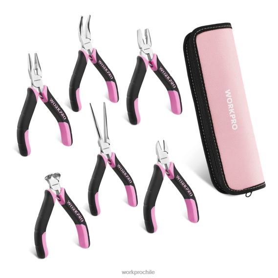 Juego de mini alicates de 6 piezas con bolsa. WORKPRO JDN8Z65 rosa herramienta