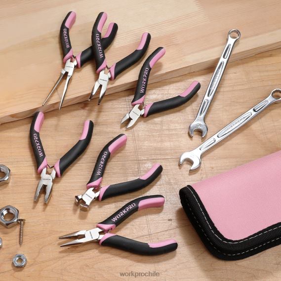 Juego de mini alicates de 6 piezas con bolsa. WORKPRO JDN8Z65 rosa herramienta