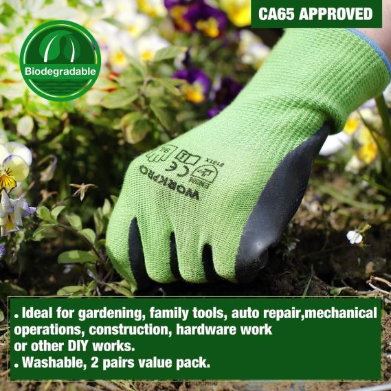 2 pares de guantes de trabajo de jardín con palma recubierta de látex ecológico y pantalla táctil para desherbar, cavar, rastrillar y podar WORKPRO JDN8Z273 nuevo herramienta