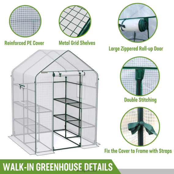 Invernadero de jardinería portátil para exteriores, grande, de 3 niveles y 8 estantes WORKPRO JDN8Z290 útil herramienta