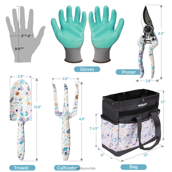 Juego de herramientas de jardinería de alta resistencia de aluminio de 5 piezas WORKPRO JDN8Z284 blanco/rosa herramienta