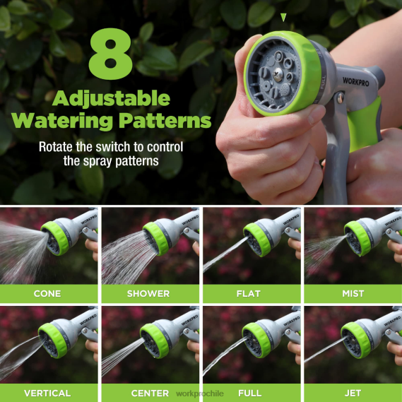 Rociador de boquilla de manguera de agua de alta presión para jardín con 8 patrones de riego ajustables y diseño de control con el pulgar WORKPRO JDN8Z288 útil herramienta