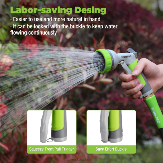 Rociador de boquilla de manguera de agua de alta presión para jardín con 8 patrones de riego ajustables y diseño de control con el pulgar WORKPRO JDN8Z288 útil herramienta