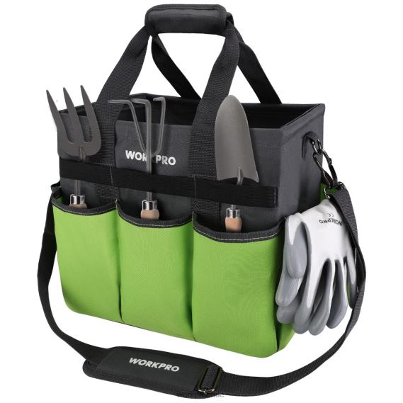 bolso de mano de jardín resistente y estable, con 10 bolsillos y correa larga ajustable para el hombro WORKPRO JDN8Z281 útil herramienta