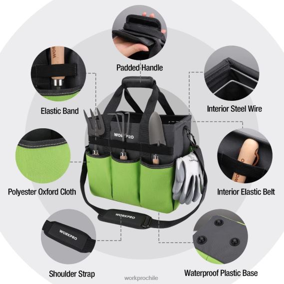 bolso de mano de jardín resistente y estable, con 10 bolsillos y correa larga ajustable para el hombro WORKPRO JDN8Z281 útil herramienta