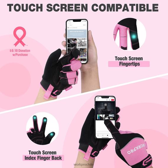 guantes de trabajo de seguridad, pantalla táctil, tejido de rizo, guantes de trabajo antideslizantes- m WORKPRO JDN8Z250 rosa herramienta