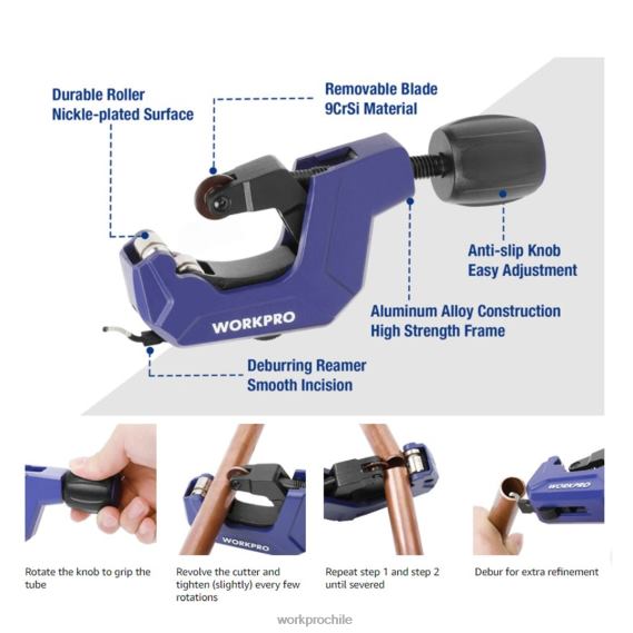 Cortador de tubos, cortador de tubos de 1/8 a 1-1/8 pulgadas, cortador de tubos de alta resistencia para tubos finos de aluminio, PVC y cobre WORKPRO JDN8Z153 útil herramienta