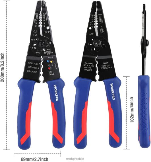 Pelacables de 8 pulgadas, cortador de cables multiherramienta para pelar, cortar y engarzar WORKPRO JDN8Z158 útil herramienta