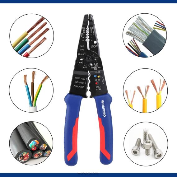 Pelacables de 8 pulgadas, cortador de cables multiherramienta para pelar, cortar y engarzar WORKPRO JDN8Z158 útil herramienta