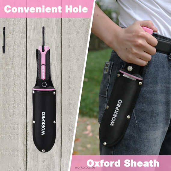 Cuchillo de jardín con funda Oxford, hoja de acero inoxidable con filo. WORKPRO JDN8Z283 verde/rosa herramienta