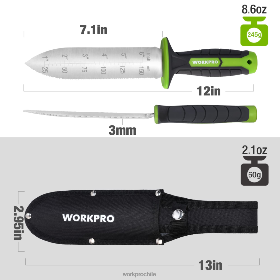 Cuchillo de jardín con funda Oxford, hoja de acero inoxidable con filo. WORKPRO JDN8Z283 verde/rosa herramienta