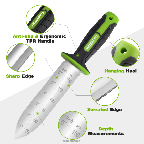 Cuchillo de jardín con funda Oxford, hoja de acero inoxidable con filo. WORKPRO JDN8Z283 verde/rosa herramienta