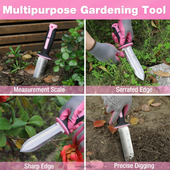 Cuchillo de jardín con funda Oxford, hoja de acero inoxidable con filo. WORKPRO JDN8Z283 verde/rosa herramienta