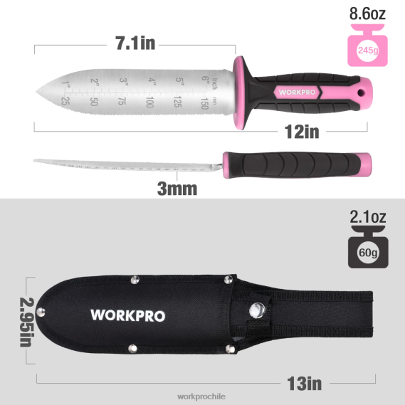 Cuchillo de jardín con funda Oxford, hoja de acero inoxidable con filo. WORKPRO JDN8Z283 verde/rosa herramienta