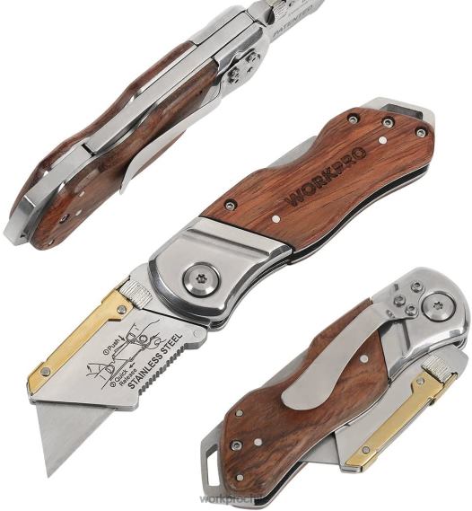 Cuchillo multiusos plegable, mango de madera, cortador resistente WORKPRO JDN8Z39 moderno herramienta